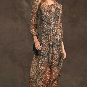 $275 JOHNNY WAS SZ S JOLENE MIDI 100% SILK DRESS T